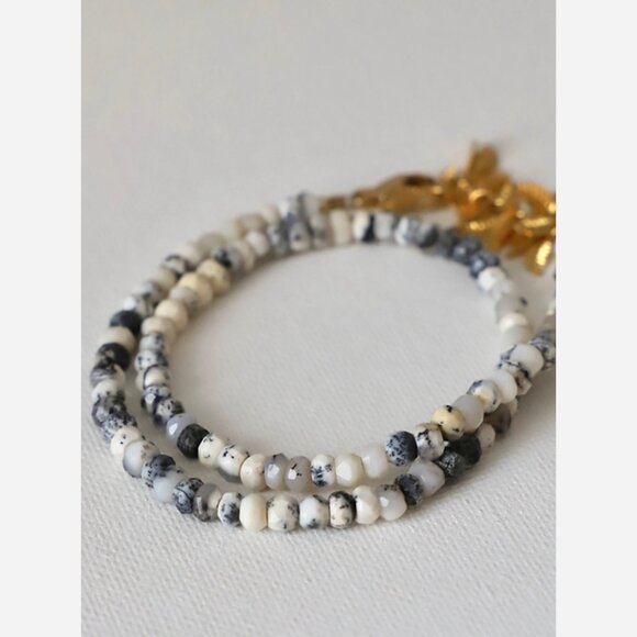 Speckled Agate Double Wrap Bracelet – Gold Leaf Clasp - Picture 2 of 4